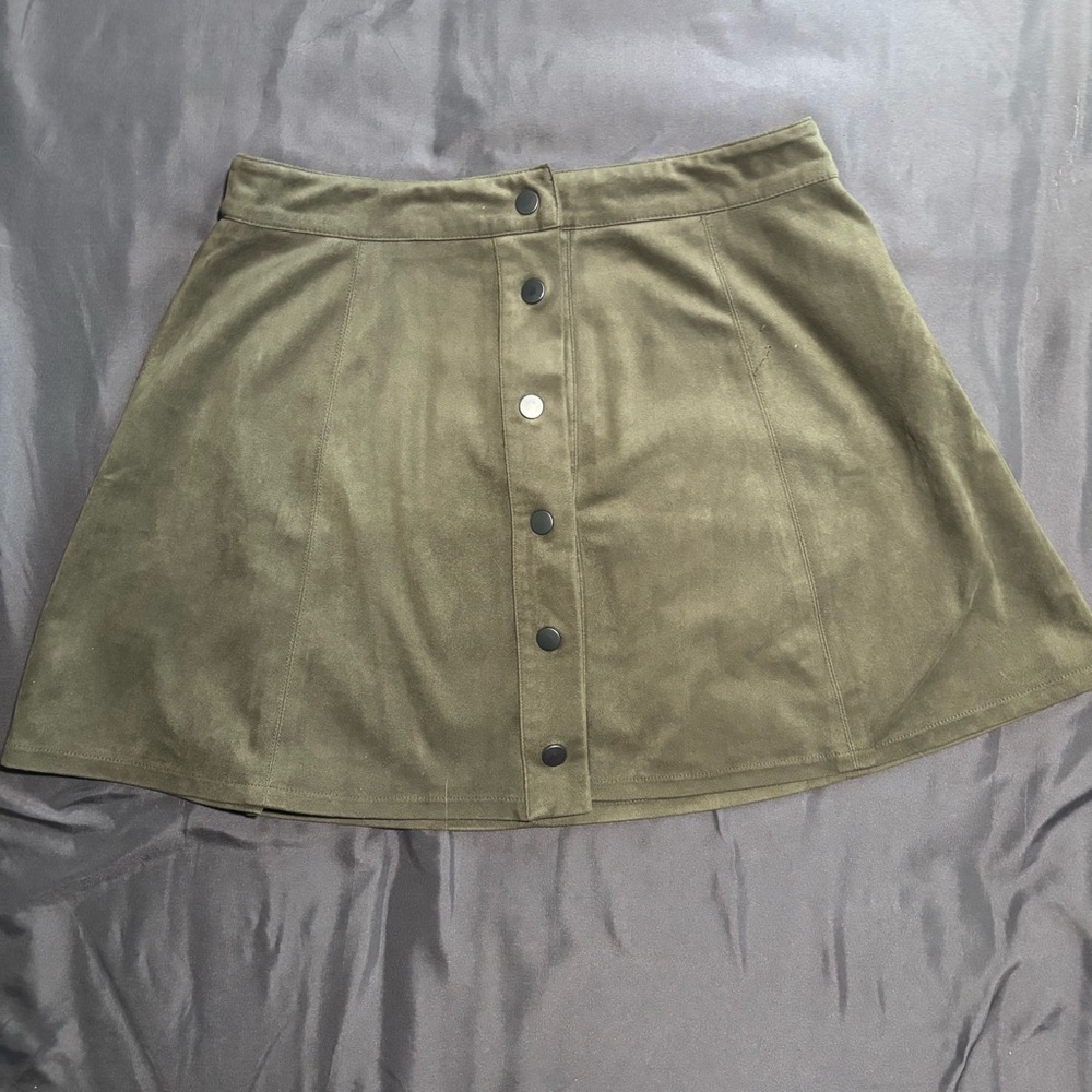 Olive Green Button-Front Skirt